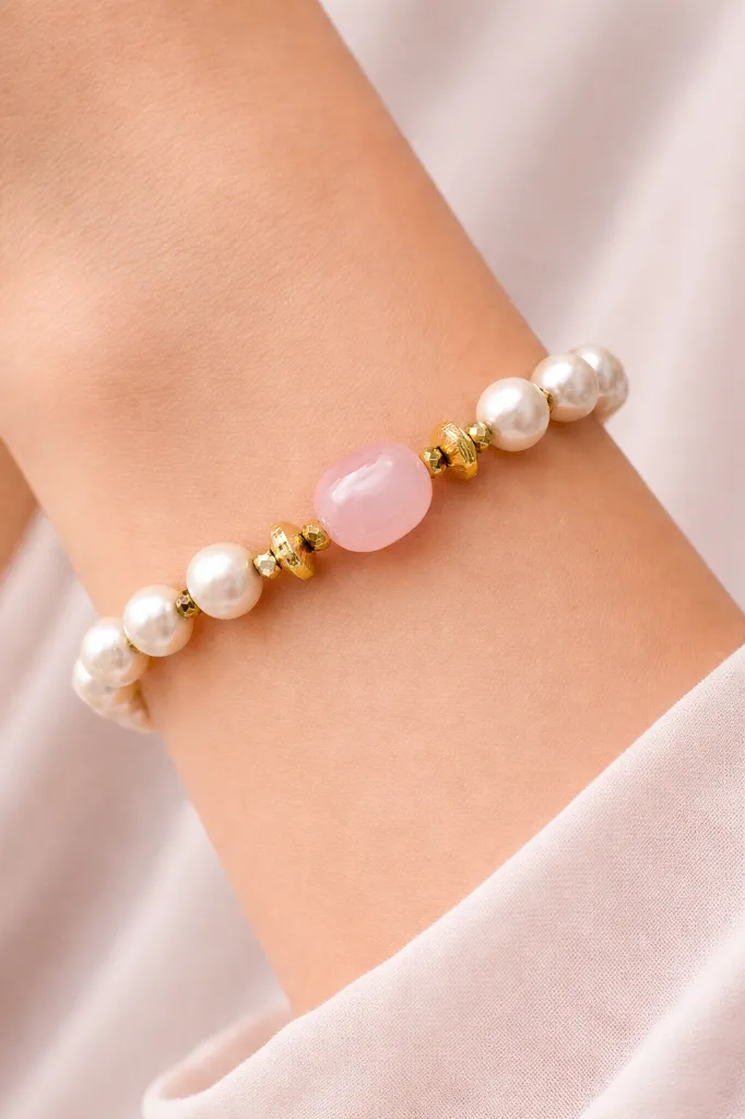Elegant pearl and rose quartz bracelet.webp